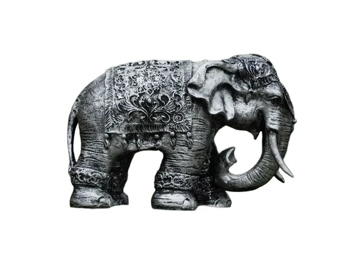 Elephant India - silver grey with black - polystone