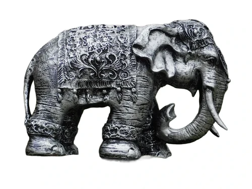 Elephant India - silver grey with black - polystone