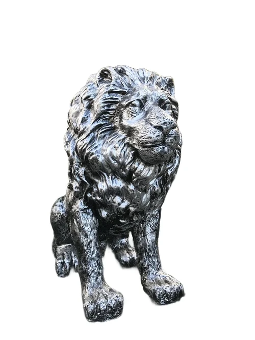 Beautiful statue of a lion, polystone, silver-gray, beautiful in detail!