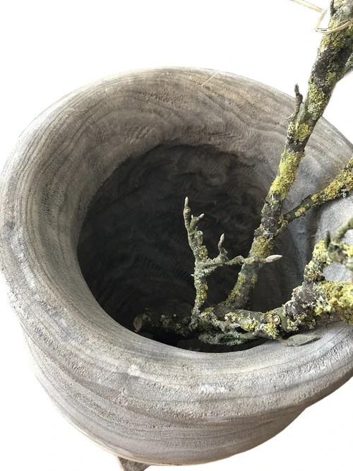 Beautiful large wooden vase-pot in the color gray.