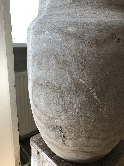 Beautiful large wooden vase-pot in the color gray.