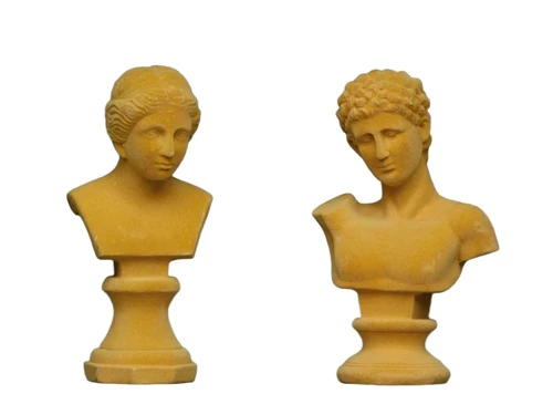 Set of statues of Adam and Eve - finished in velvet - colour Ochre