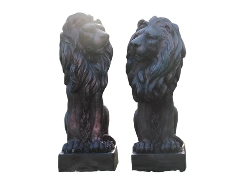 Set leeuwen - polystone - links en rechts kijkend - koper look