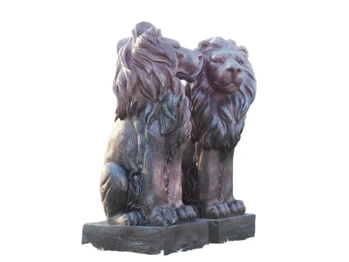 Set leeuwen - polystone - links en rechts kijkend - koper look