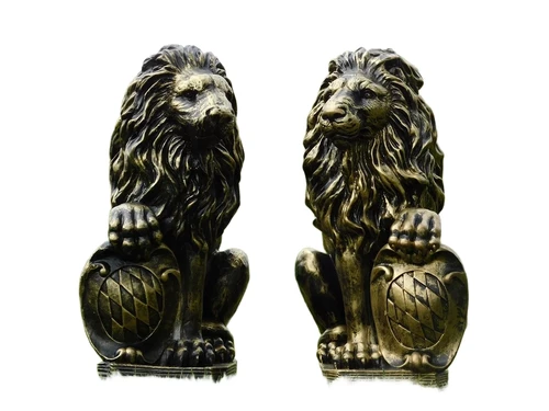 Set van 2 Leeuwen - Zwart/Goud - Polystone