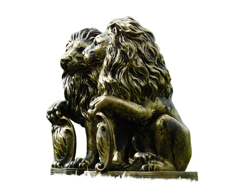 Set van 2 Leeuwen - Zwart/Goud - Polystone