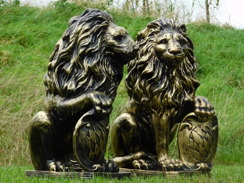 Set van 2 Leeuwen - Zwart/Goud - Polystone