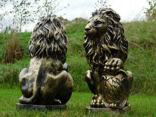 Set van 2 Leeuwen - Zwart/Goud - Polystone