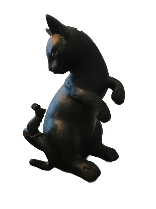Skulptur: Katze + Maus als Sparschwein