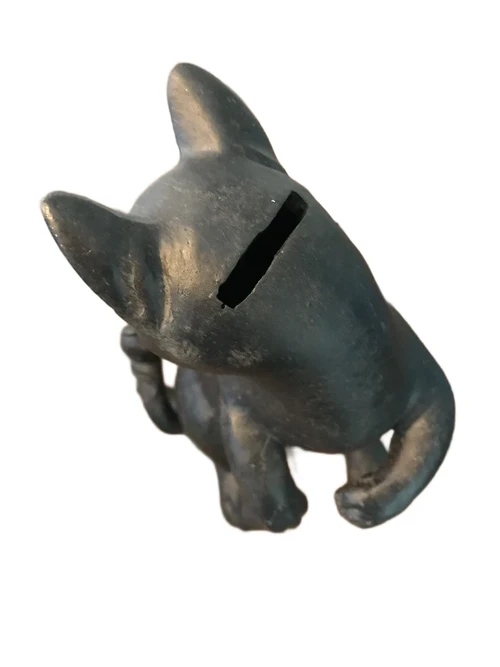 Skulptur: Katze + Maus als Sparschwein