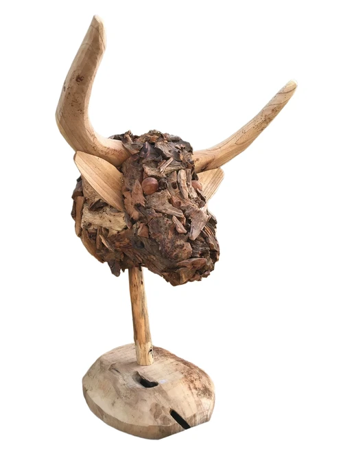 Bull's head made entirely of wood, a Monfort, very special work of art.