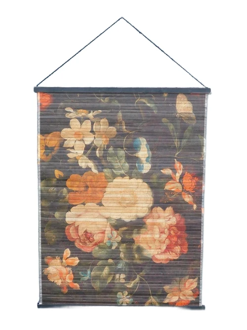 Wanddecoratie bamboe Bloemen - met ophangtouw