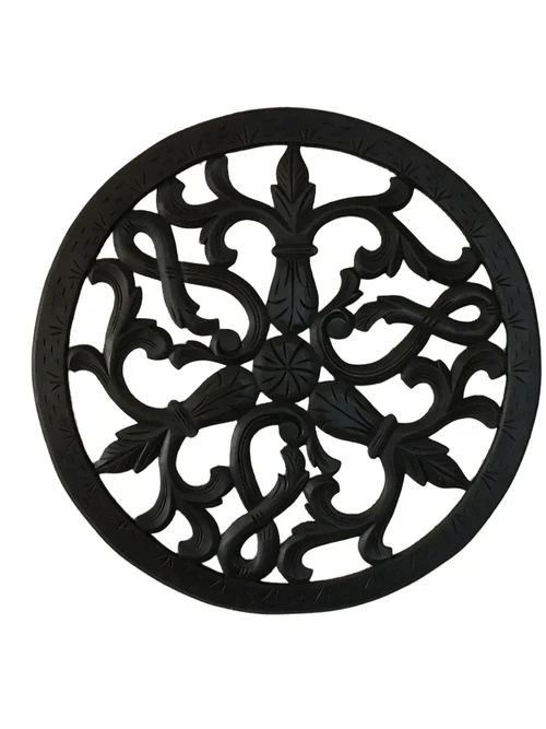 Wall ornament round, decoratively carved, black-brown, beautiful!