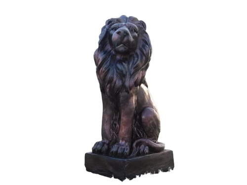 Seated lion - polystone - right looking - copper look