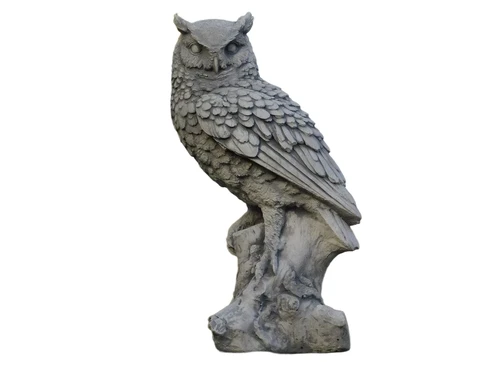 Statue Owl on Tree Trunk - Full Stone - Detailed