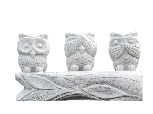 Owls - hear, see & speak no evil - full of stone