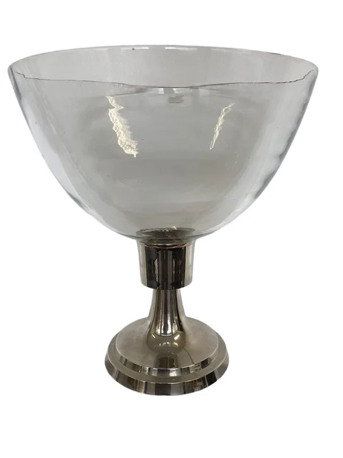 Large bowl, vase, bowl, glass on nickel base, beautiful. LAST!!
