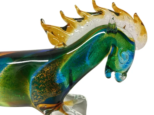 Glass blown horse, full of color, beautiful design.