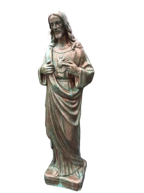 Jesus sacred heart statue, full stone, color copper look, beautiful appearance!!