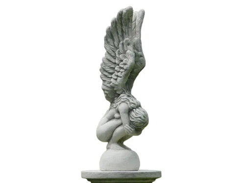 Kneeling angel with wings up - including plinth - full stone