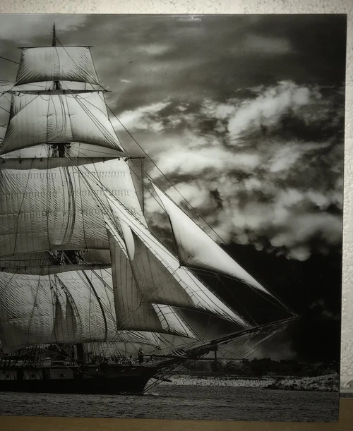 Art on glass showing a beautiful sailing ship
