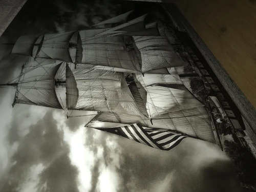 Art on glass showing a beautiful sailing ship