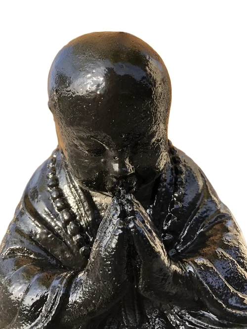 Praying Shaolin Monk Statue – Black – Stone