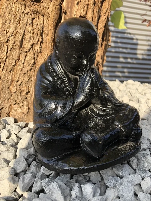 Praying Shaolin Monk Statue – Black – Stone
