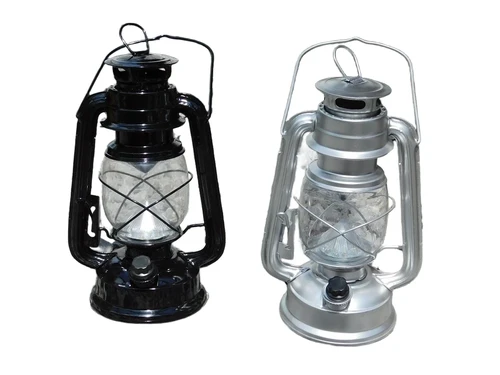 Antiek uitziende olie-storm-lamp metaal zilver met led verlichting