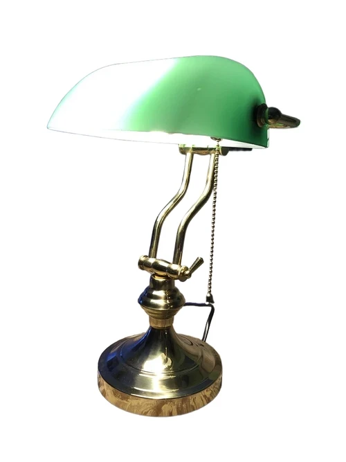Een prachtige messing-groen glazen banking desk buro lamp