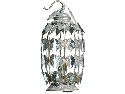 Lantern with Butterflies - Metal - Oval - Includes Lighting