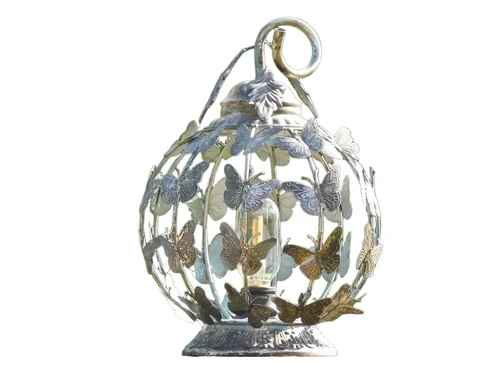 Lantern with Butterflies - Metal - Round - Lighting included