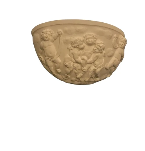 Mooie strakke wandlamp in wit terracotta steen, zeer fraai, klassiek.