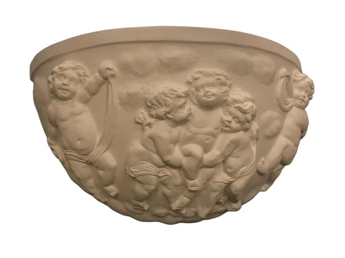 Mooie strakke wandlamp in wit terracotta steen, zeer fraai, klassiek.