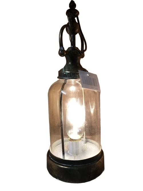 Beautiful table lamp-round glass-metal copper look.
