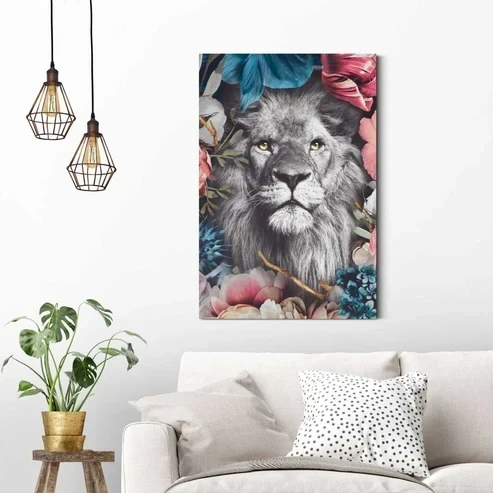 Painting Lion with Flowers - 90 x 60 cm