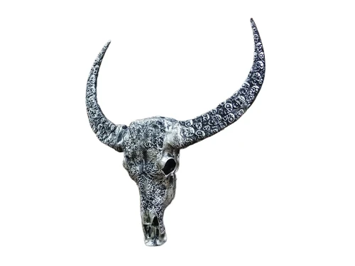 Stierkopf XL mit Schädeln – 85 x 80 cm – Polystone