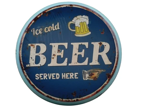 Wall sign “'Ice Cold BEER Served Here”' - Metal - Round