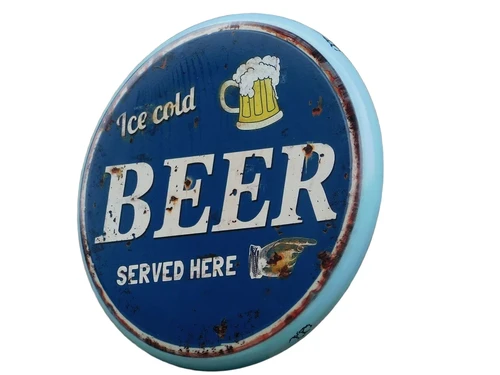 Wall sign “'Ice Cold BEER Served Here”' - Metal - Round