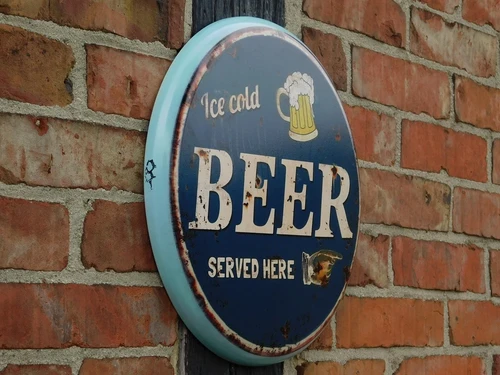 Wall sign “'Ice Cold BEER Served Here”' - Metal - Round