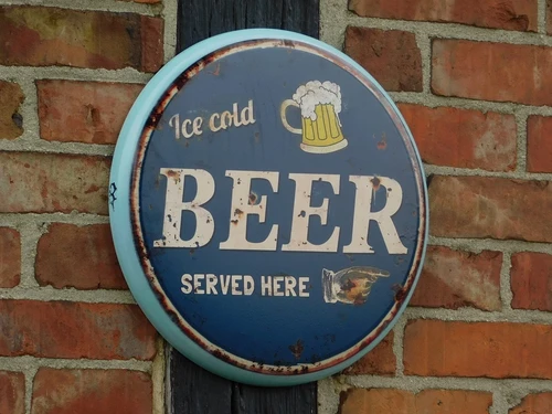 Wall sign “'Ice Cold BEER Served Here”' - Metal - Round