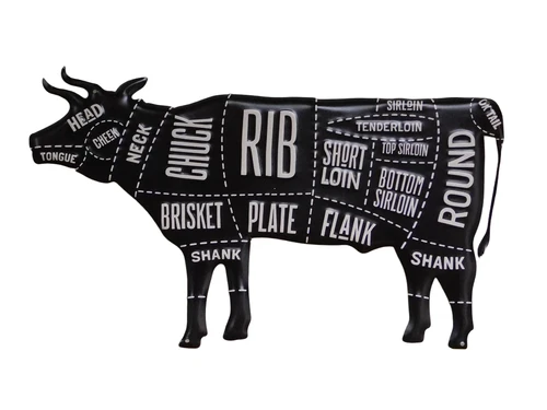 Wandbord Koe - 50 cm - Beef Parts - Metaal