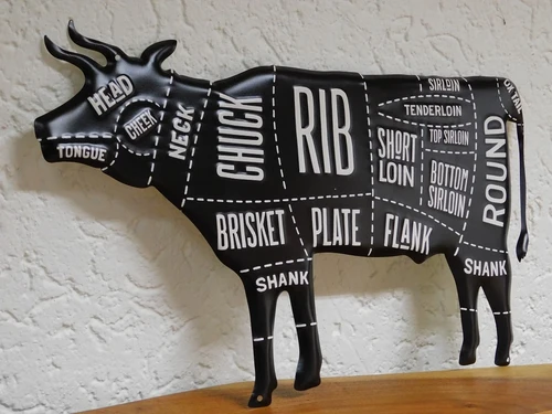 Wandbord Koe - 50 cm - Beef Parts - Metaal