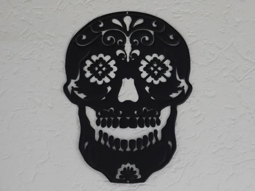 Wandschild Totenkopf - 40 cm - Mattschwarz - Metall