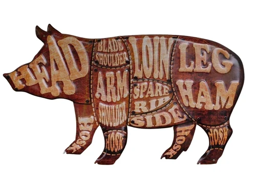 Wall Plate Pig - 50 cm - Pork Parts - Metal