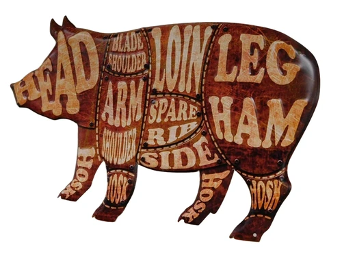 Wall Plate Pig - 50 cm - Pork Parts - Metal