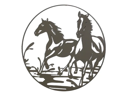 Wall ornament Horses - Black - Metal - Round