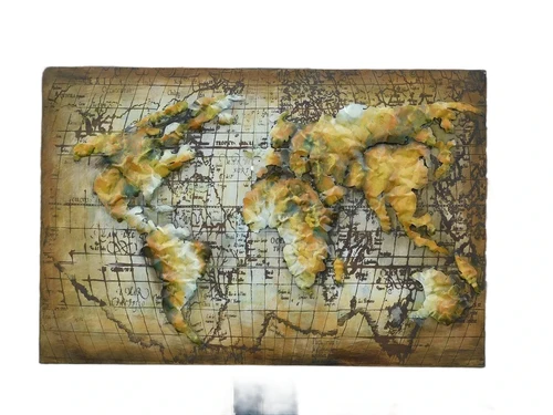 Wall ornament World map in 3D - Metal - 120x80 cm