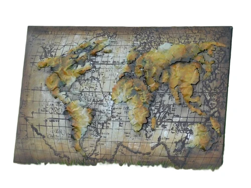 Wall ornament World map in 3D - Metal - 120x80 cm