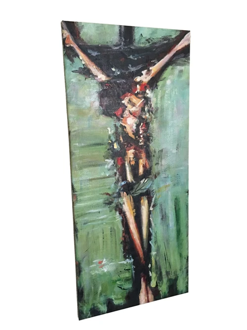 Fors en fraai abstract olieverfdoek van: Jezus aan het kruis.